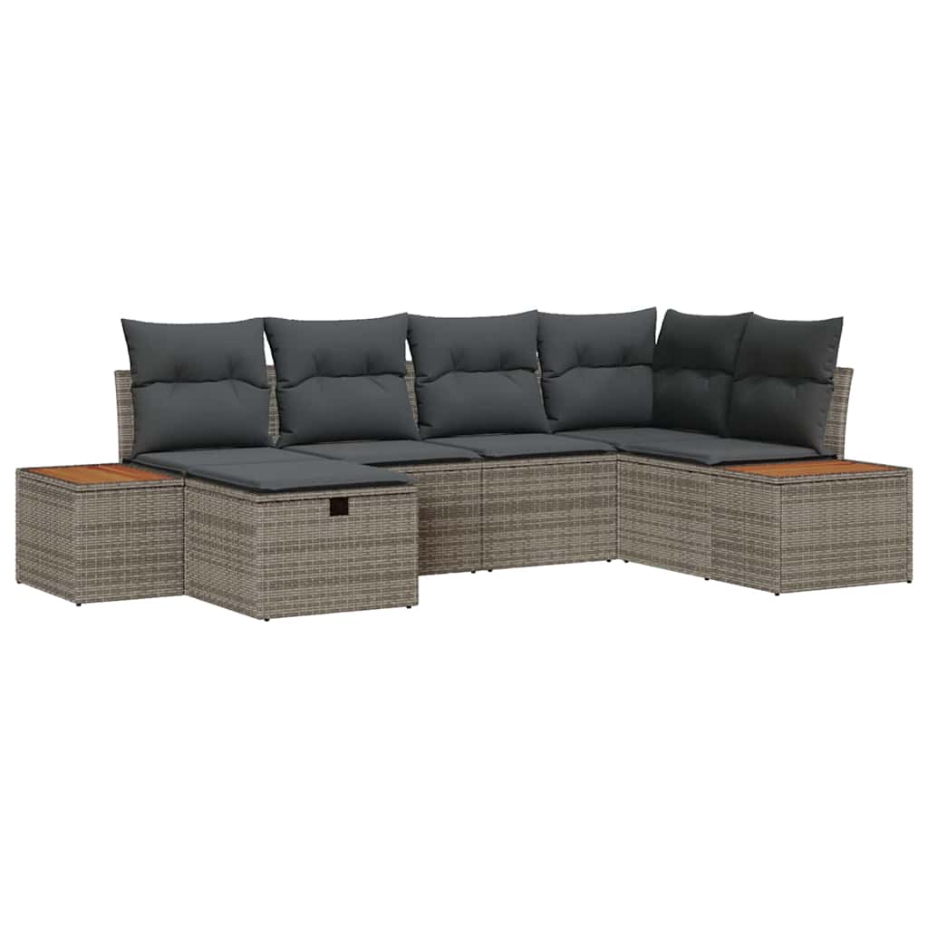 Gartensofa-set mit Kissen mit Speicher Grau Poly-Rattan