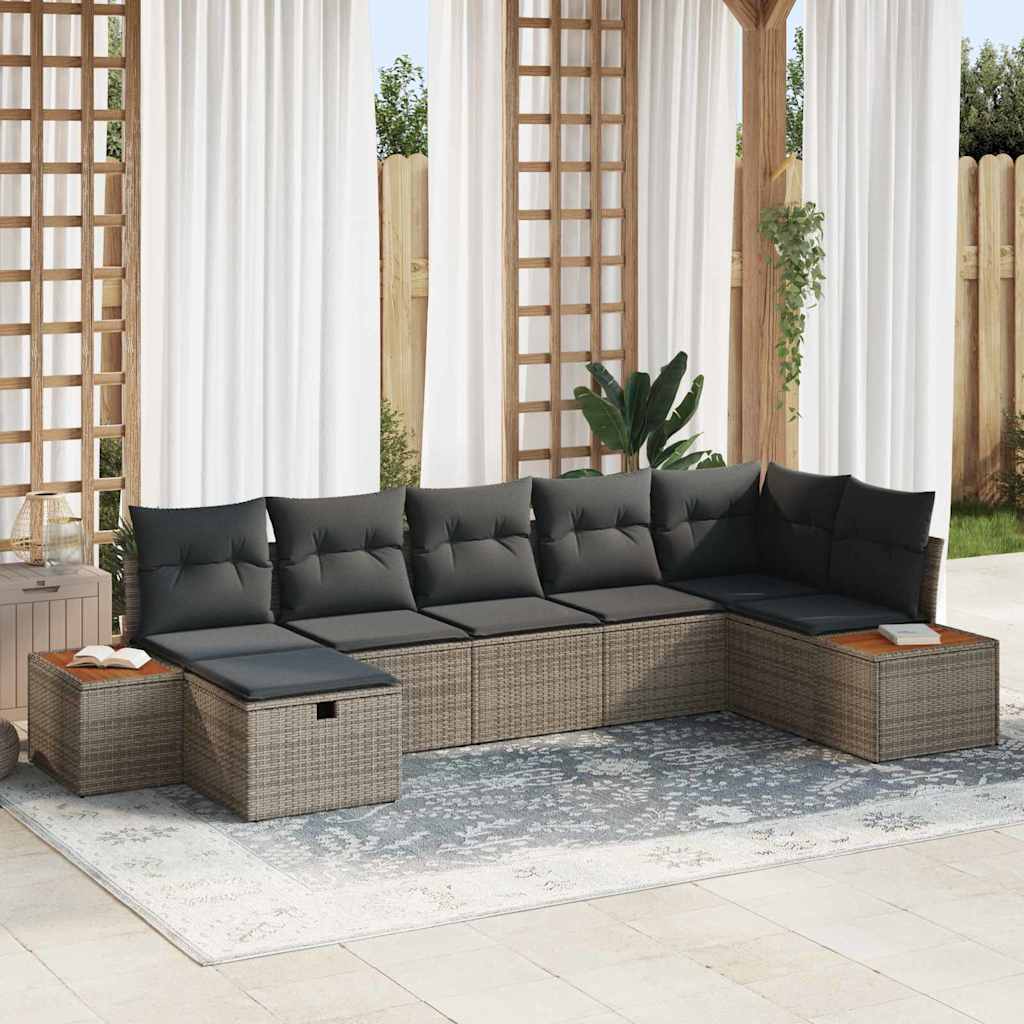 Garten-Sofa-Set mit Kissen 7 pcs Grau Poly Rattan