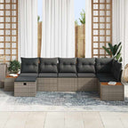 Garten-Sofa-Set mit Kissen 7 pcs Grau Poly Rattan