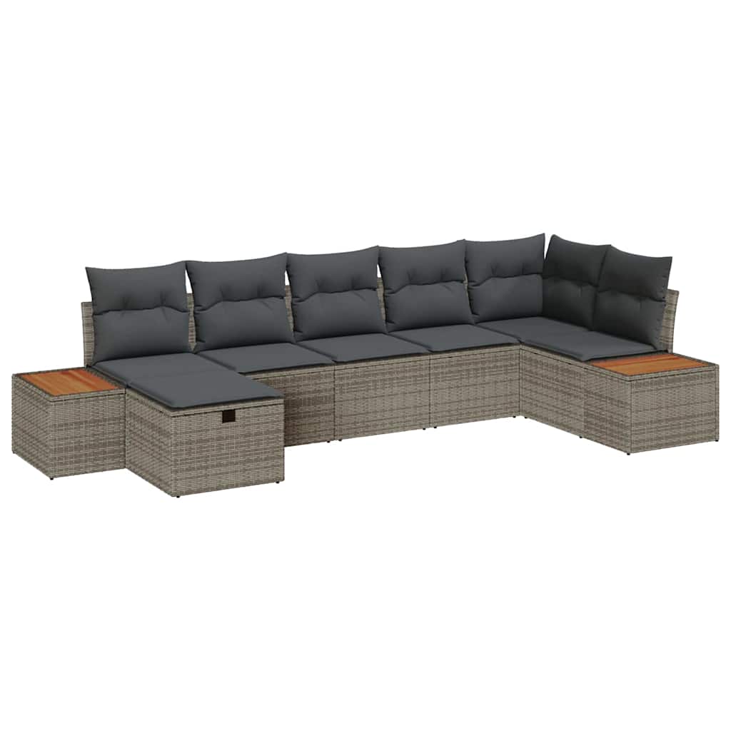 Garten-Sofa-Set mit Kissen 7 pcs Grau Poly Rattan