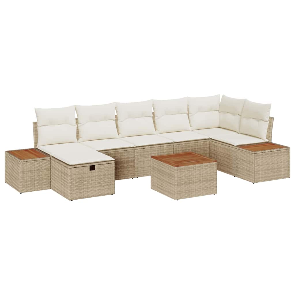Garten-Sofa-Set mit Kissen 8 pcs Beige Poly Rattan