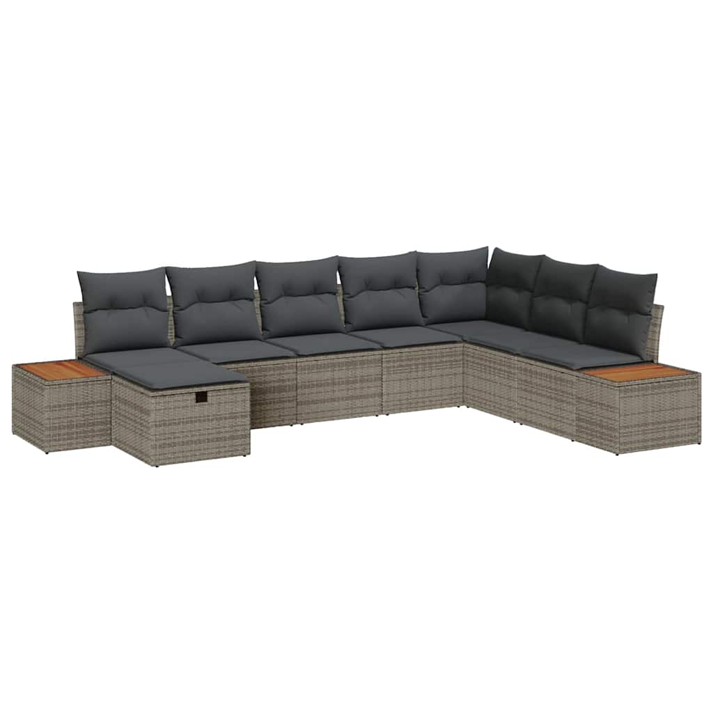 Gartensofa-set mit Kissen mit Speicher Grau Poly-Rattan