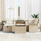 Garten-Sofa-Set mit Kissen mit Speicher 7 pcs Beige Poly Rattan
