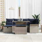 Garten-Sofa-Set mit Kissen mit Speicher 7 pcs Grau Poly Rattan