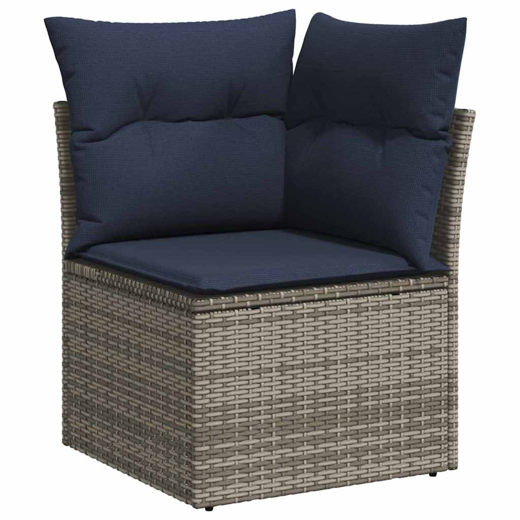 Garten-Sofa-Set mit Kissen mit Speicher 7 pcs Grau Poly Rattan