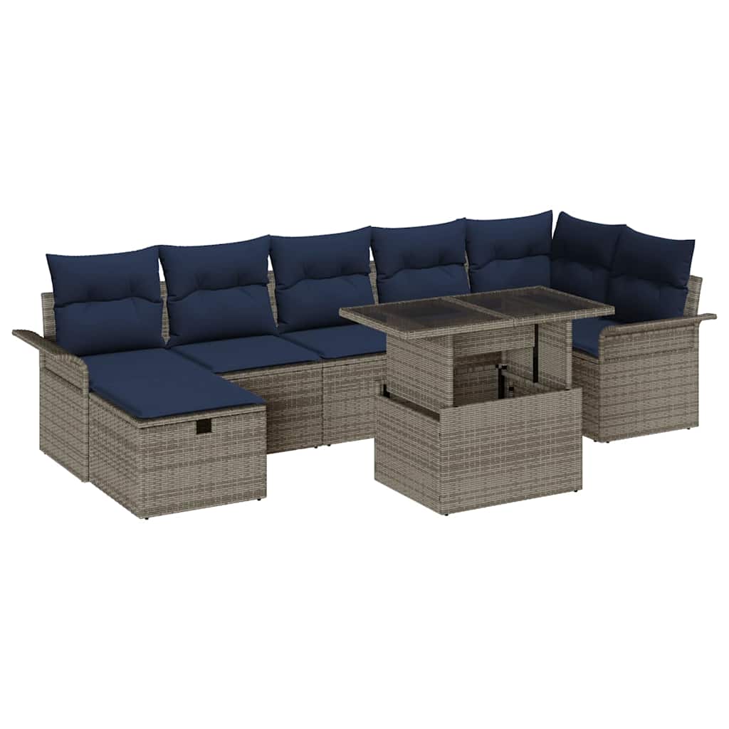 Garten-Sofa-Set mit Kissen mit Speicher 8 pcs Grau Poly Rattan
