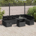 Garten-Sofa-Set mit Kissen 9 pcs Schwarz Poly Rattan