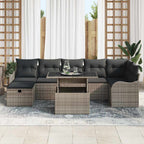 Garten-Sofa-Set mit Kissen mit Speicher 8 pcs Grau Poly Rattan