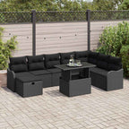 Garten-Sofa-Set mit Kissen 9 pcs Schwarz Poly Rattan