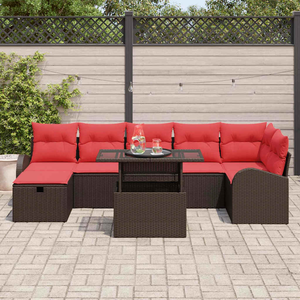 Garten-Sofa-Set mit Kissen mit Speicher 8 pcs Braun Poly Rattan