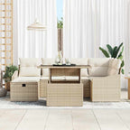 Gartensofa-set mit Kissen 7 pcs Beige Poly-Rattan
