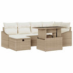 Gartensofa-set mit Kissen 7 pcs Beige Poly-Rattan
