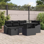 Gartensofa-set mit Kissen 7 pcs Schwarz Poly-Rattan