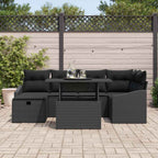 Gartensofa-set mit Kissen 7 pcs Schwarz Poly-Rattan
