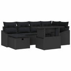 Gartensofa-set mit Kissen 7 pcs Schwarz Poly-Rattan