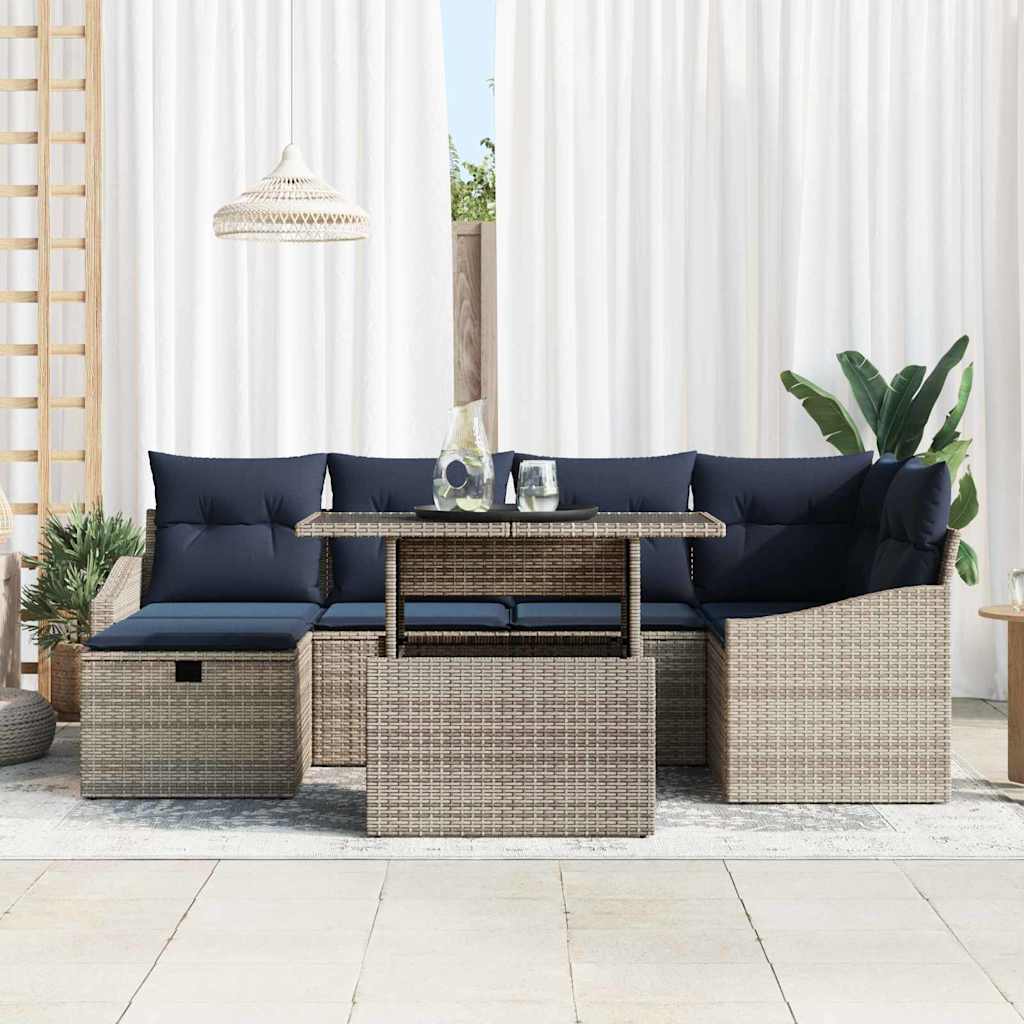 Garten-Sofa-Set 7 pcs Grau Poly-Rattan