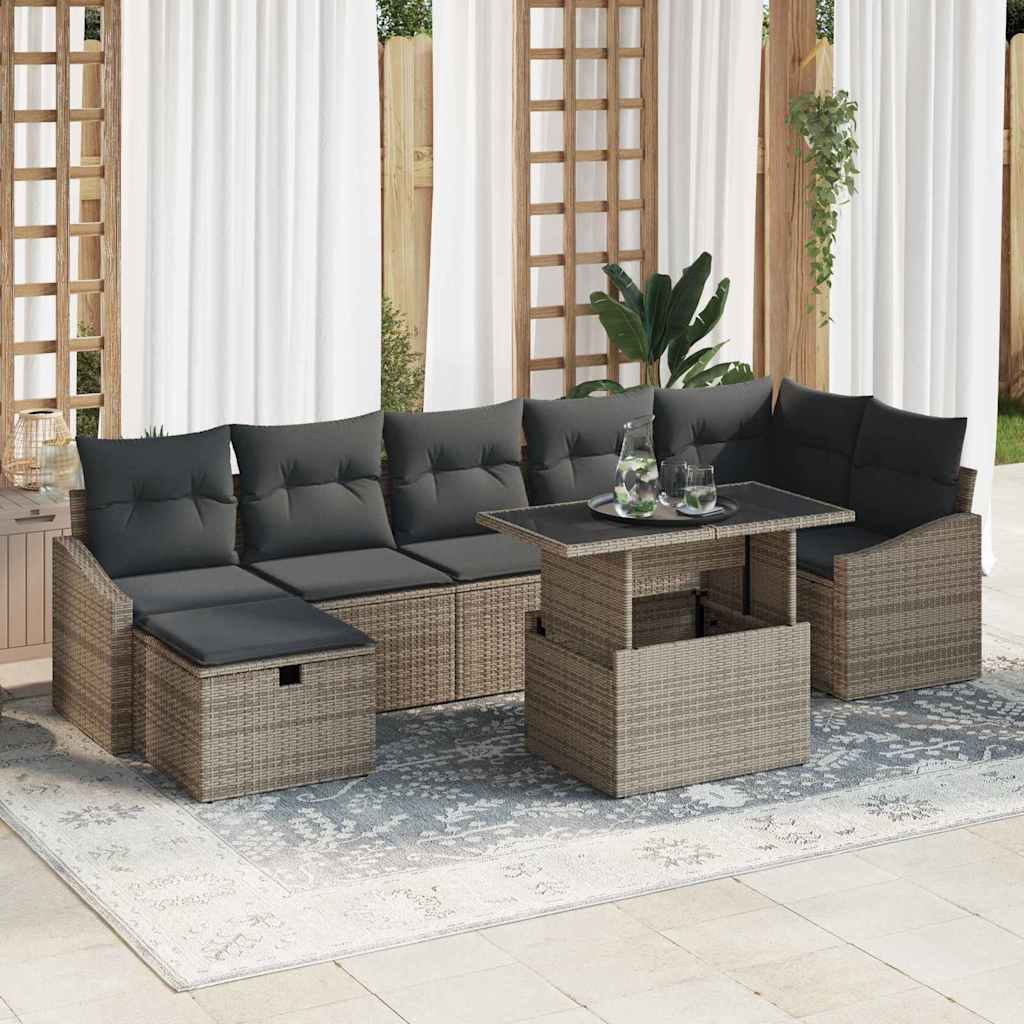 Garten-Sofa-Set 8 pcs Grau Poly-Rattan