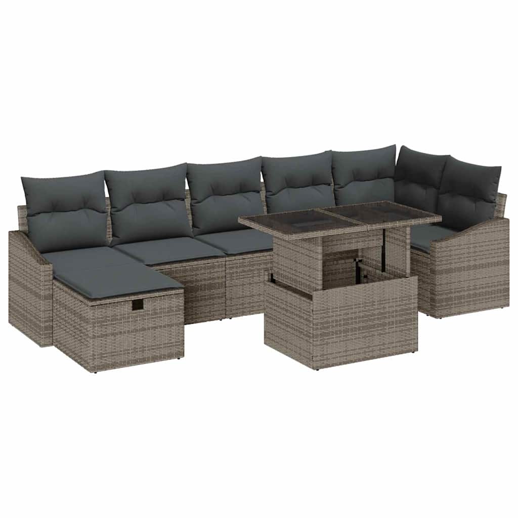 Garten-Sofa-Set 8 pcs Grau Poly-Rattan