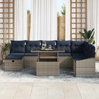 Gartensofa-set mit Kissen 9 pcs Grau Poly-Rattan