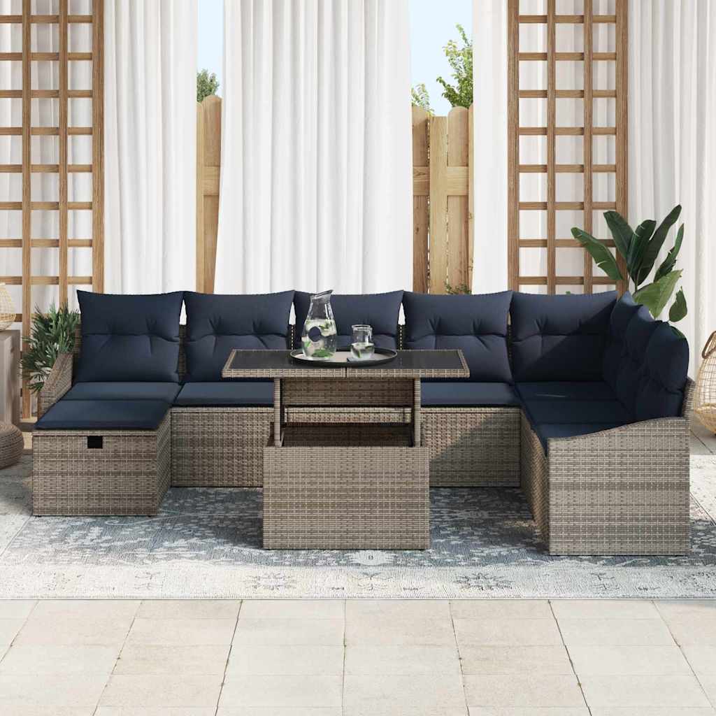 Gartensofa-set mit Kissen 9 pcs Grau Poly-Rattan