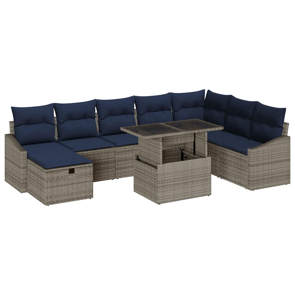 Gartensofa-set mit Kissen 9 pcs Grau Poly-Rattan