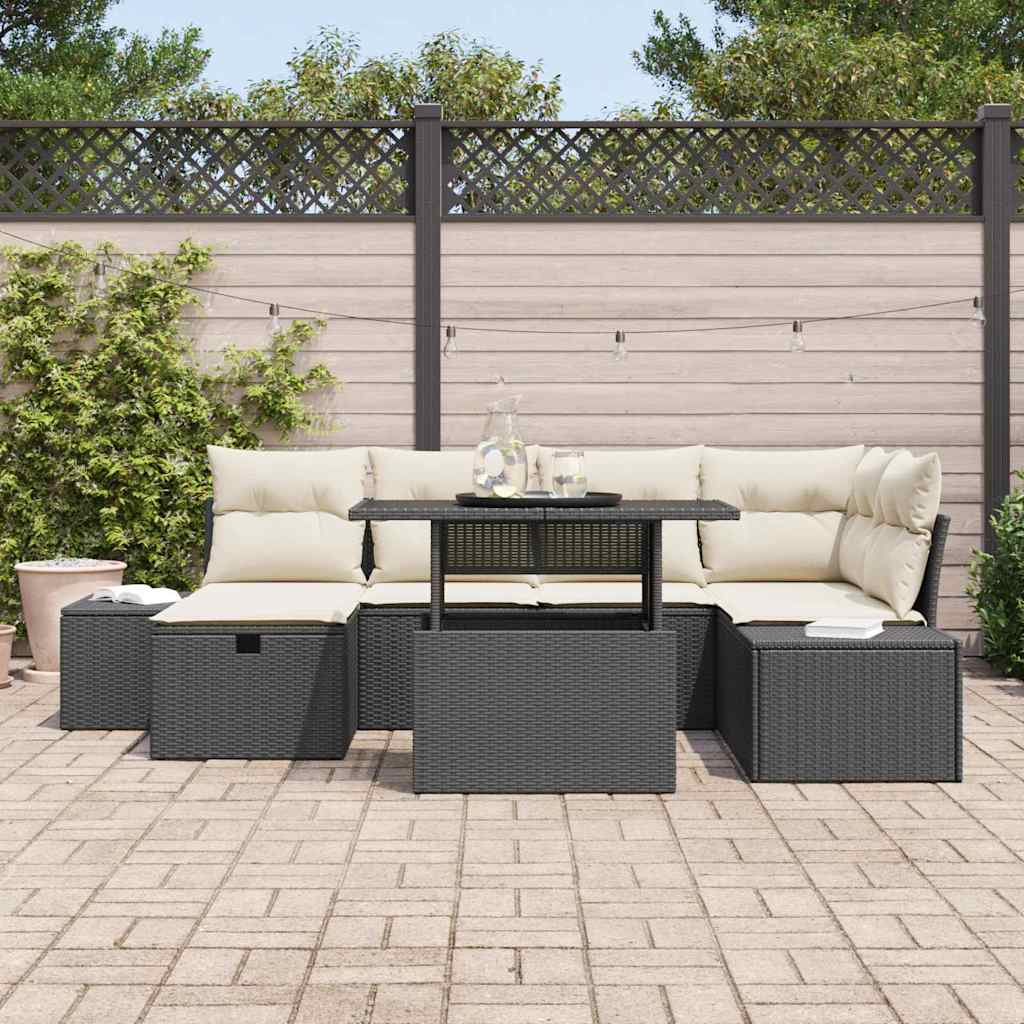 Garten-Sofa-Set 7 pcs Schwarz Poly-Rattan
