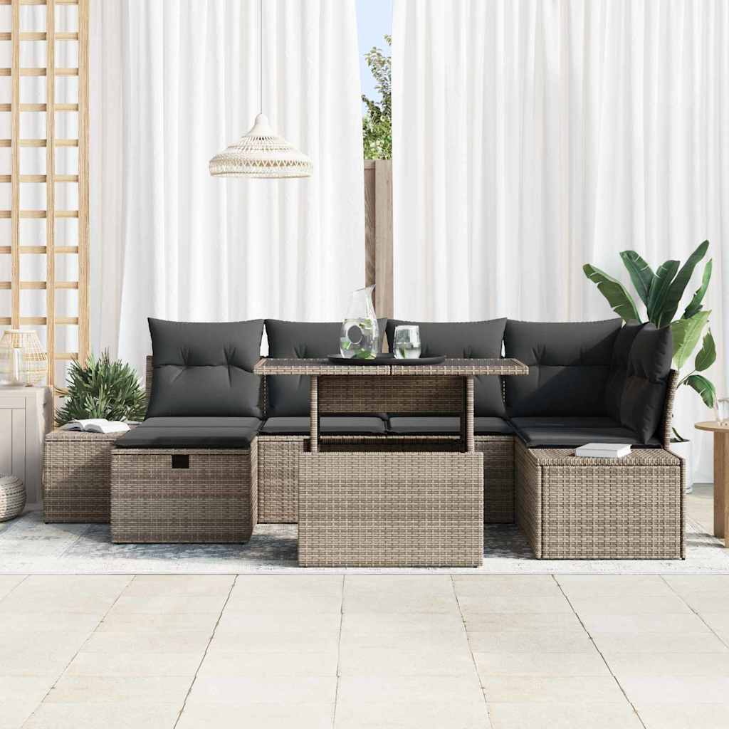 Garten-Sofa-Set 7 pcs Grau Poly-Rattan
