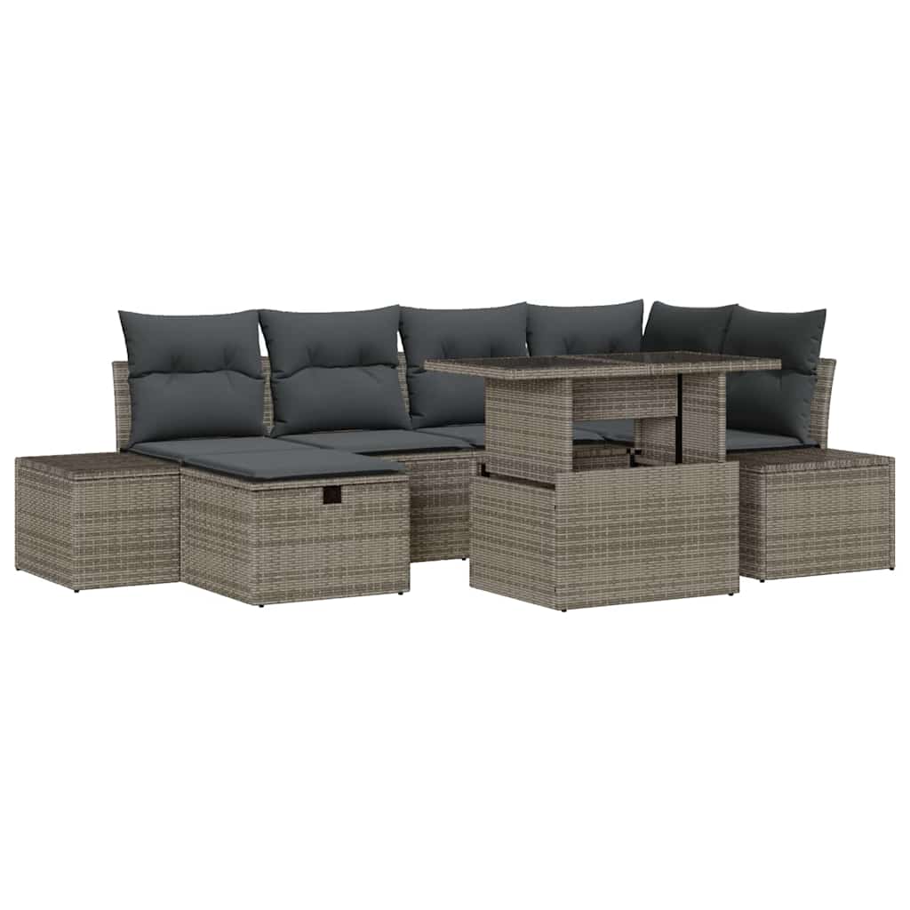 Garten-Sofa-Set 7 pcs Grau Poly-Rattan
