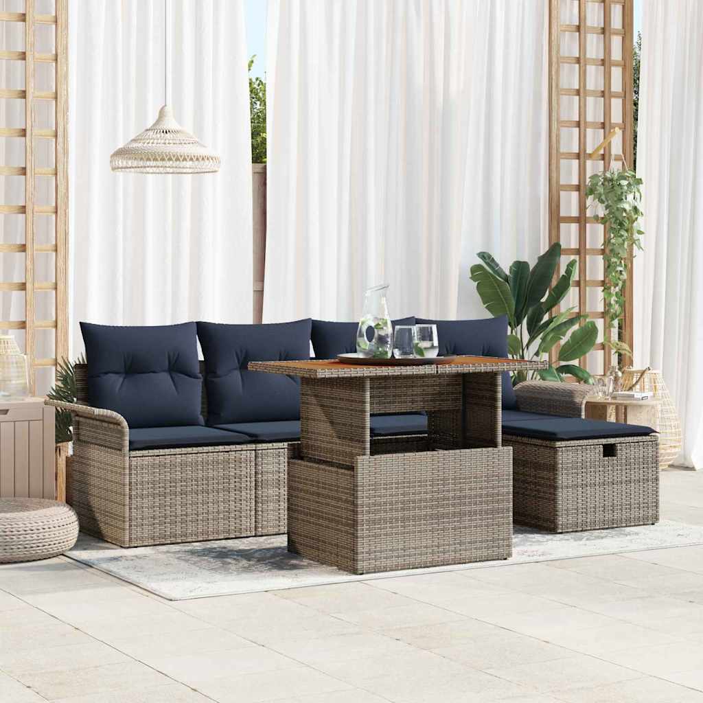 Garten-Sofa-Set 6 pcs Grau Poly-Rattan