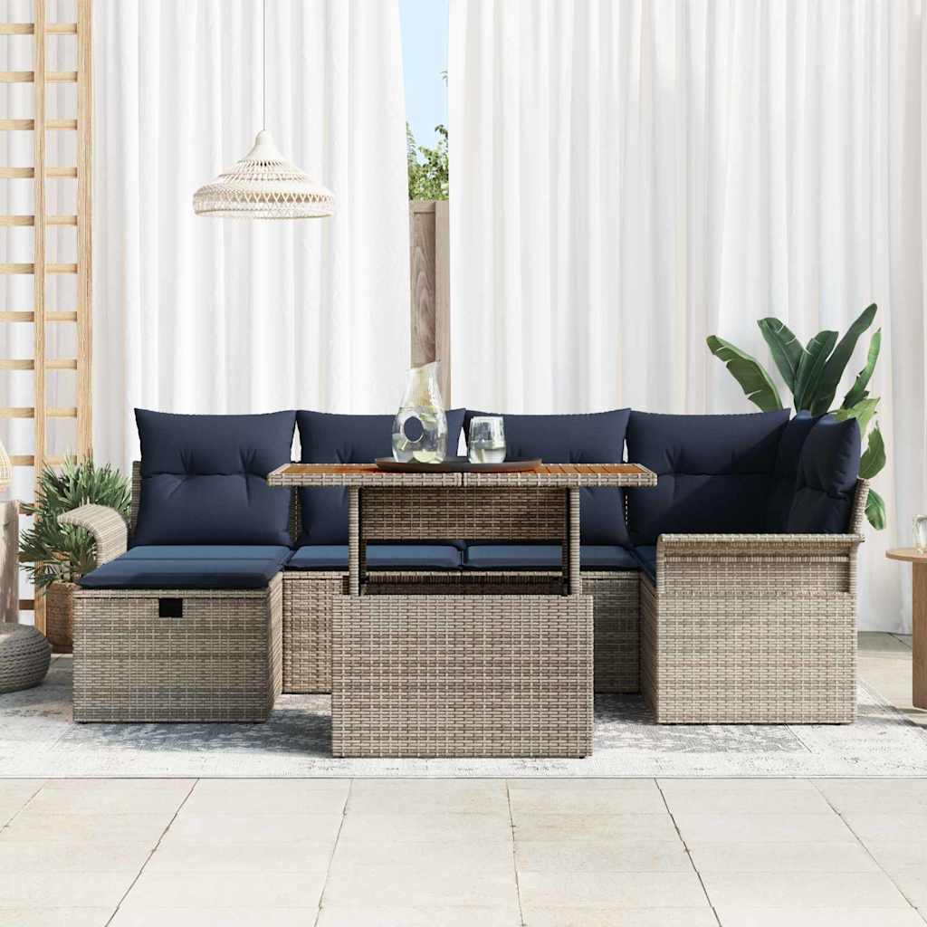 Garten-Sofa-Set 7 pcs Grau Poly-Rattan