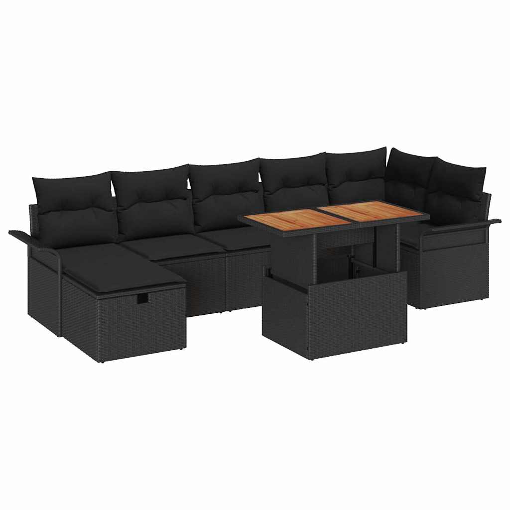 Garten-Sofa-Set 8 pcs Schwarz Poly-Rattan
