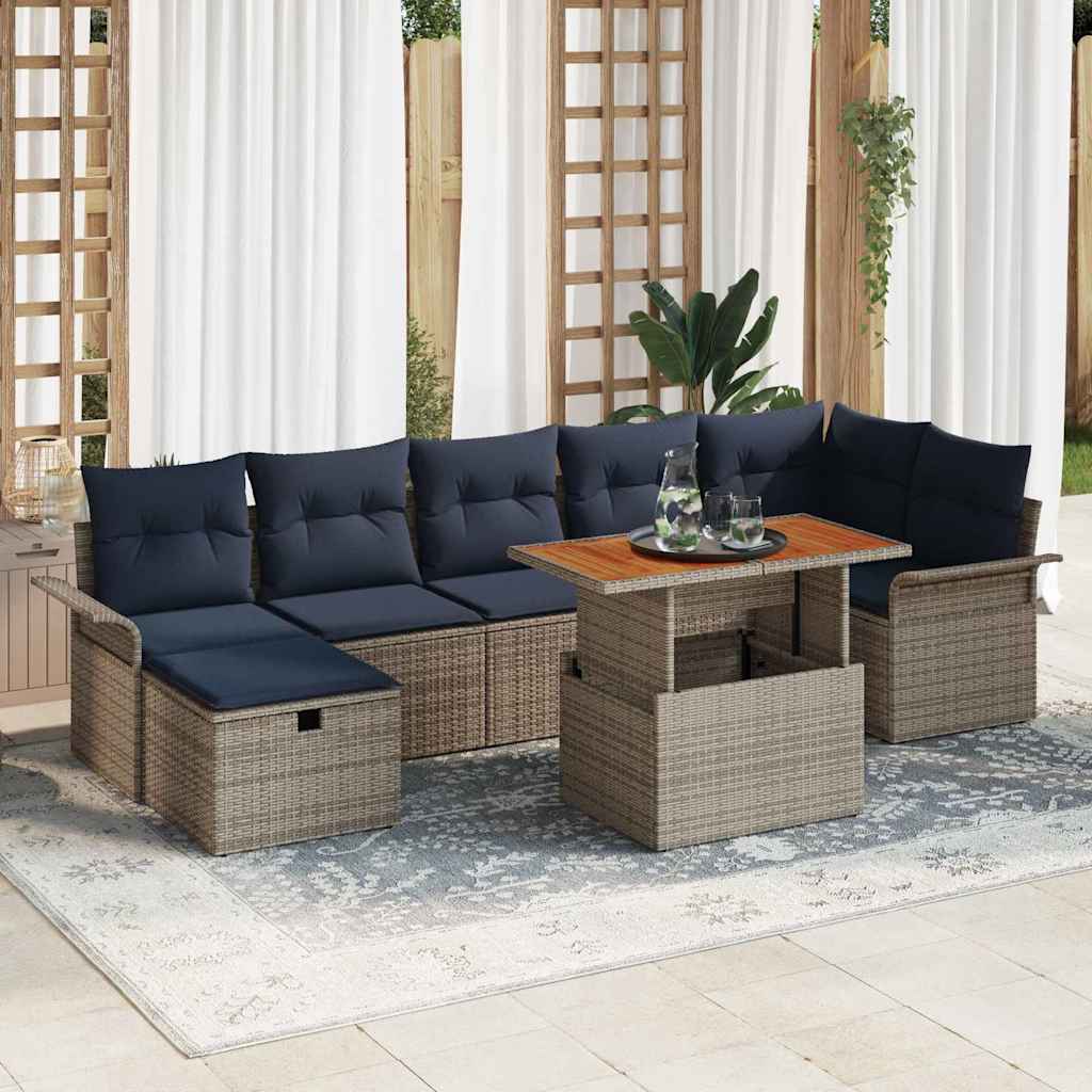 Garten-Sofa-Set 8 pcs Grau Poly-Rattan