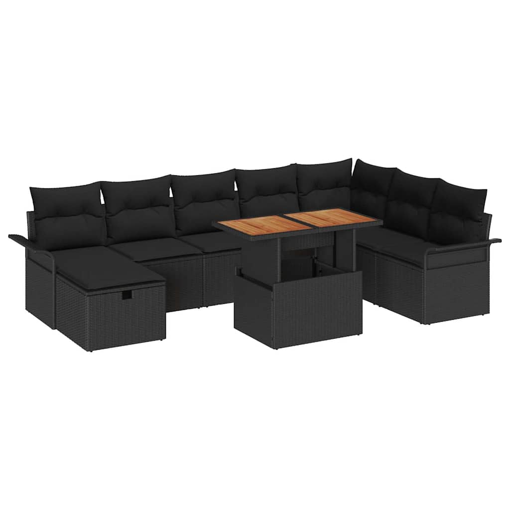 Garten-Sofa-Set 9 pcs Schwarz Poly-Rattan