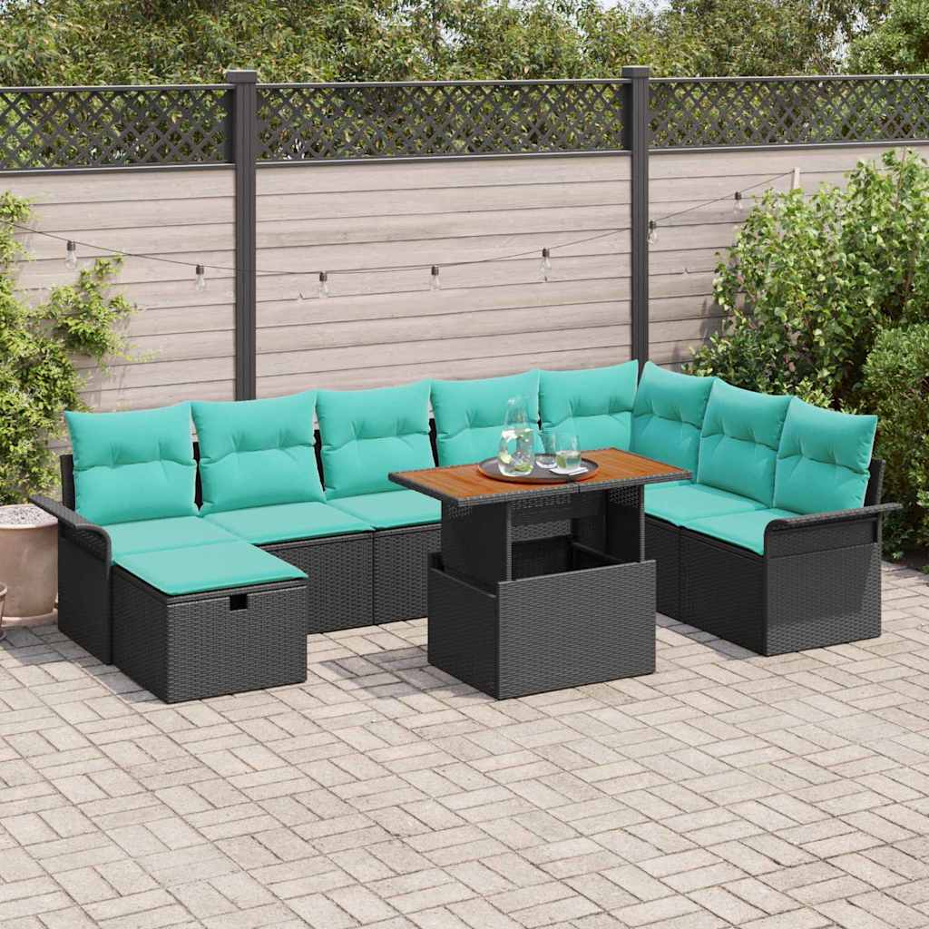 Garten-Sofa-Set 9 pcs Schwarz Poly-Rattan