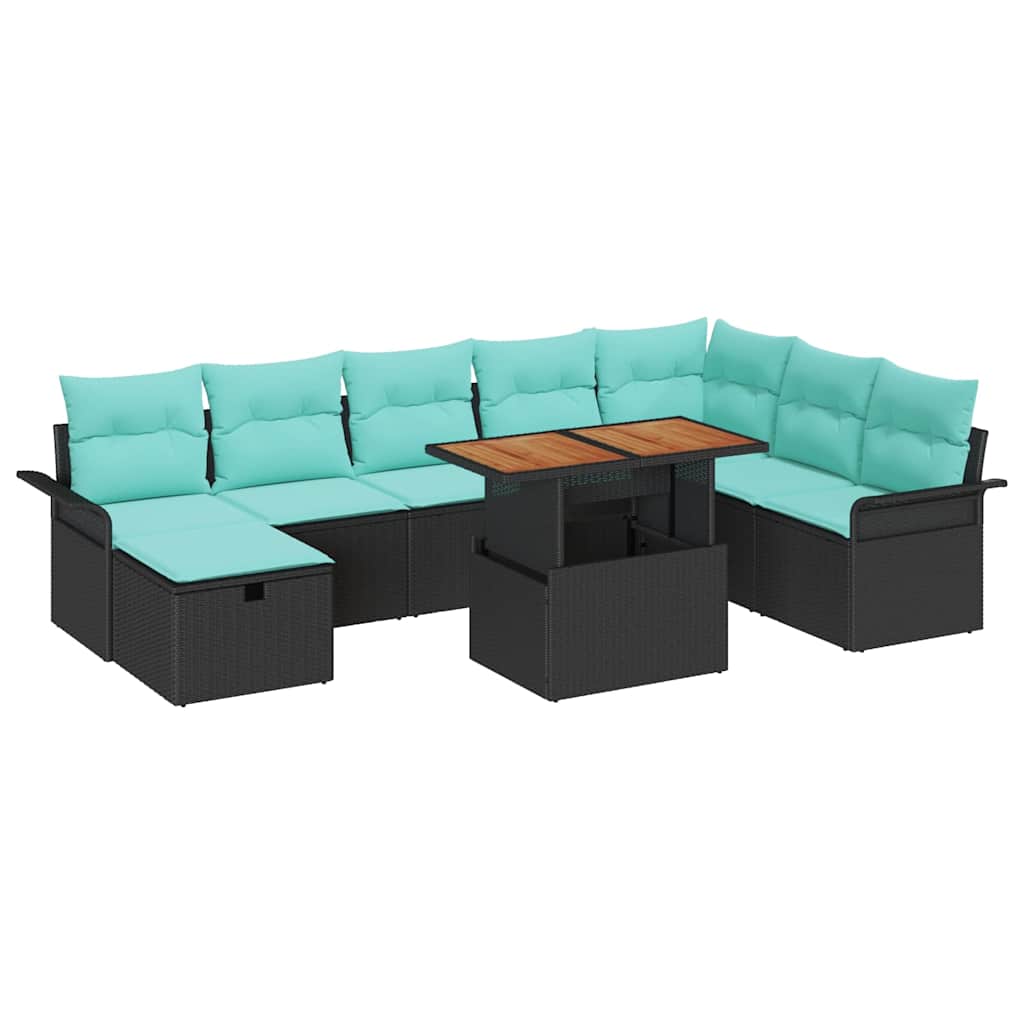 Garten-Sofa-Set 9 pcs Schwarz Poly-Rattan