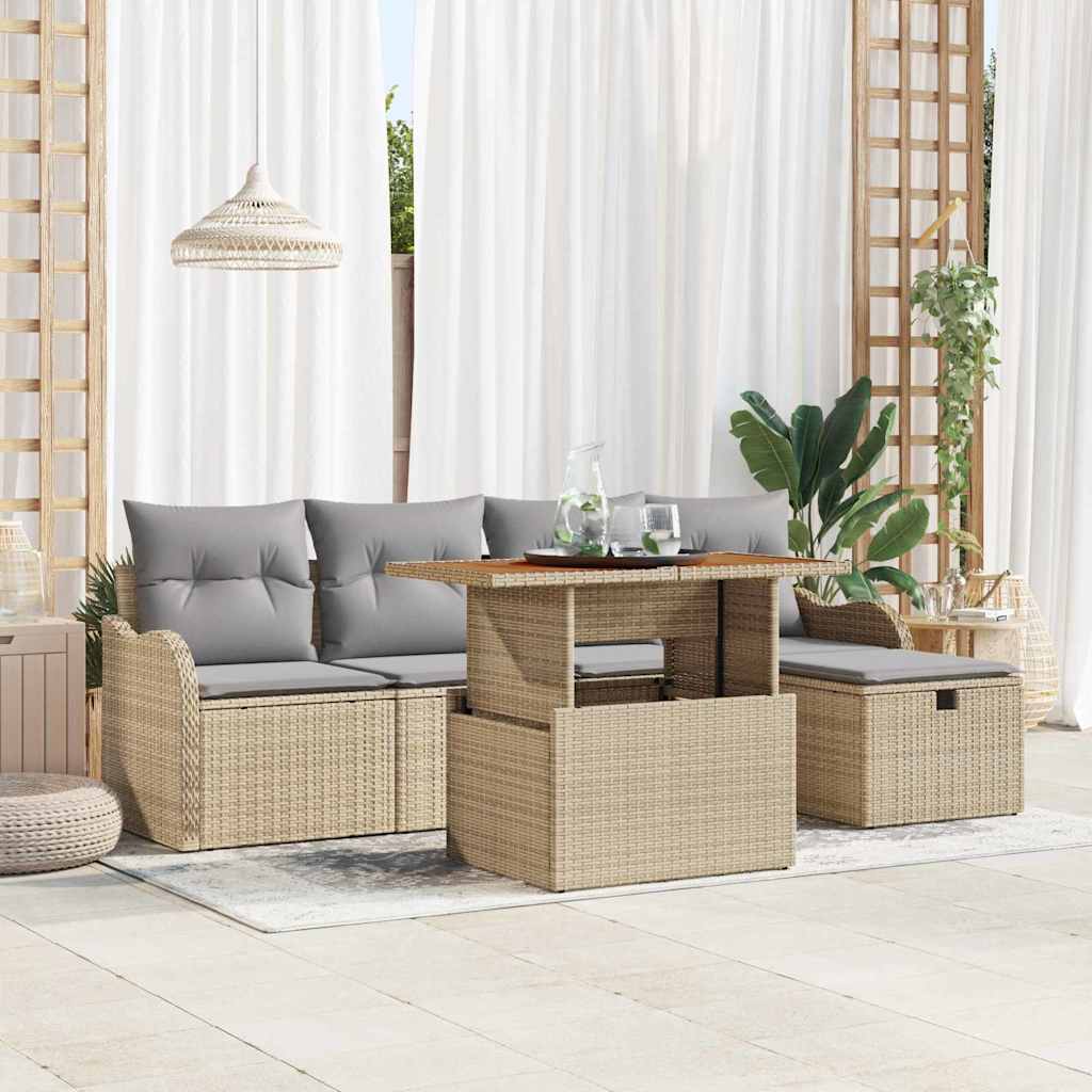 Garten-Sofa-Set 6 pcs Beige Poly-Rattan