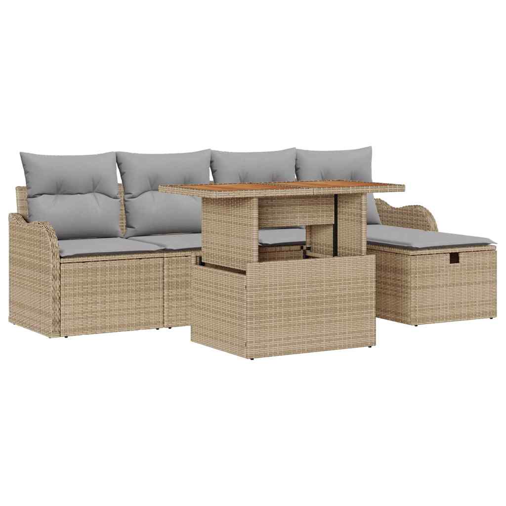 Garten-Sofa-Set 6 pcs Beige Poly-Rattan
