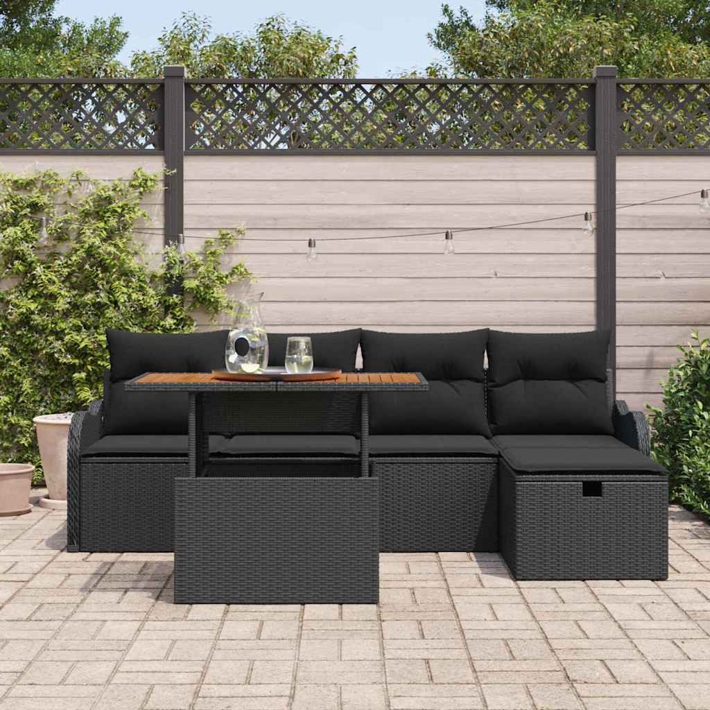 Garten-Sofa-Set 6 pcs Schwarz Poly-Rattan