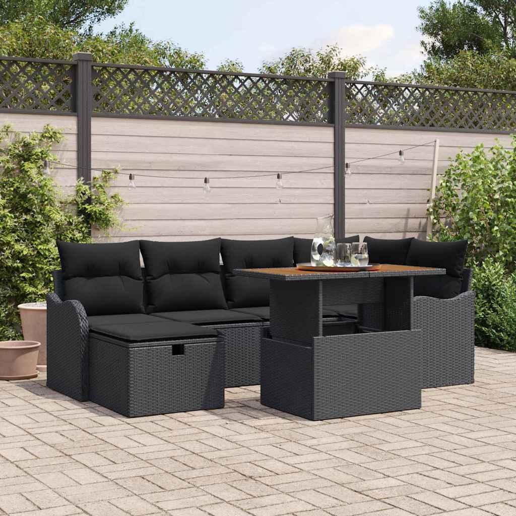 Garten-Sofa-Set 7 pcs Schwarz Poly-Rattan