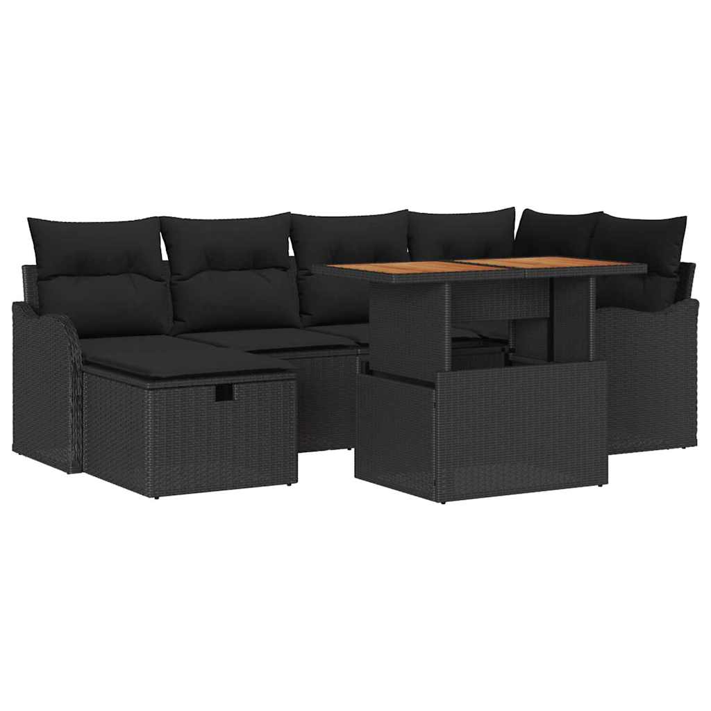 Garten-Sofa-Set 7 pcs Schwarz Poly-Rattan