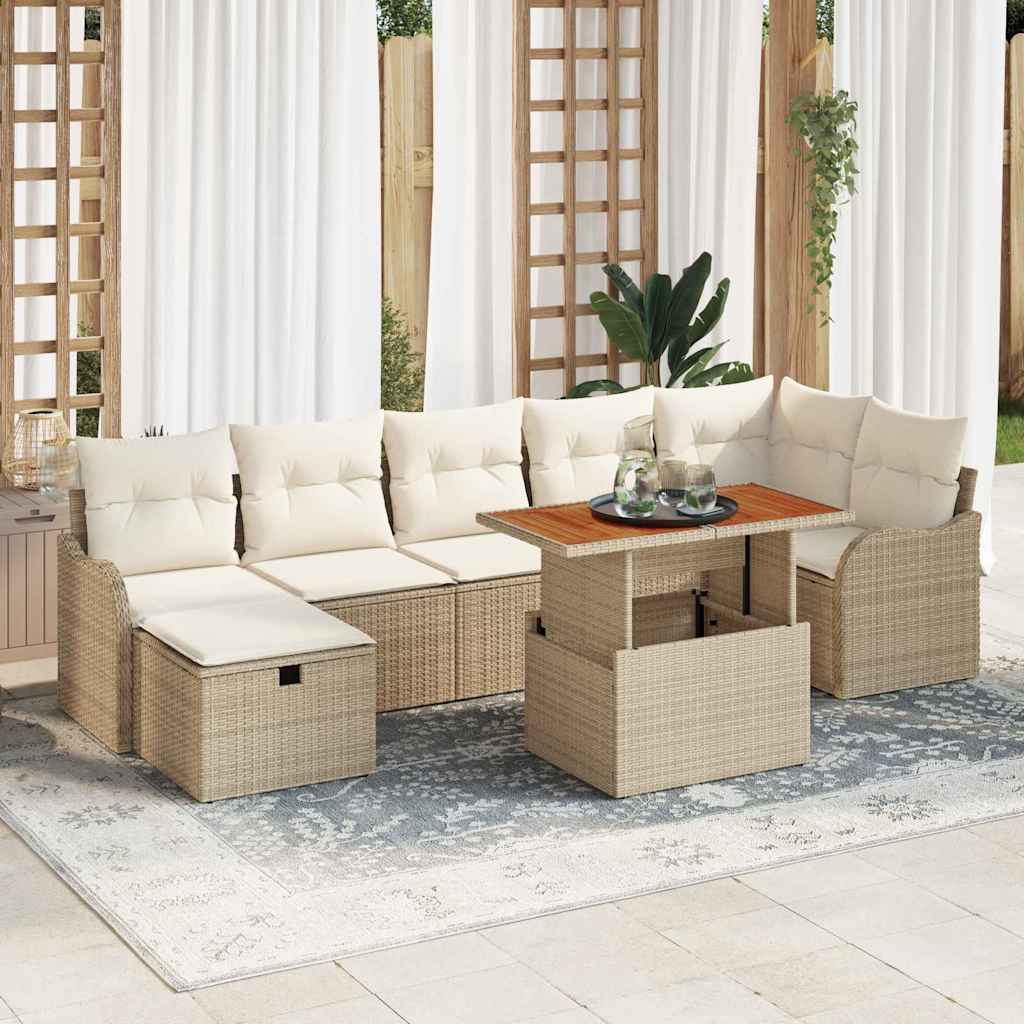 Garten-Sofa-Set mit Speicher 8 pcs Beige Poly Rattan