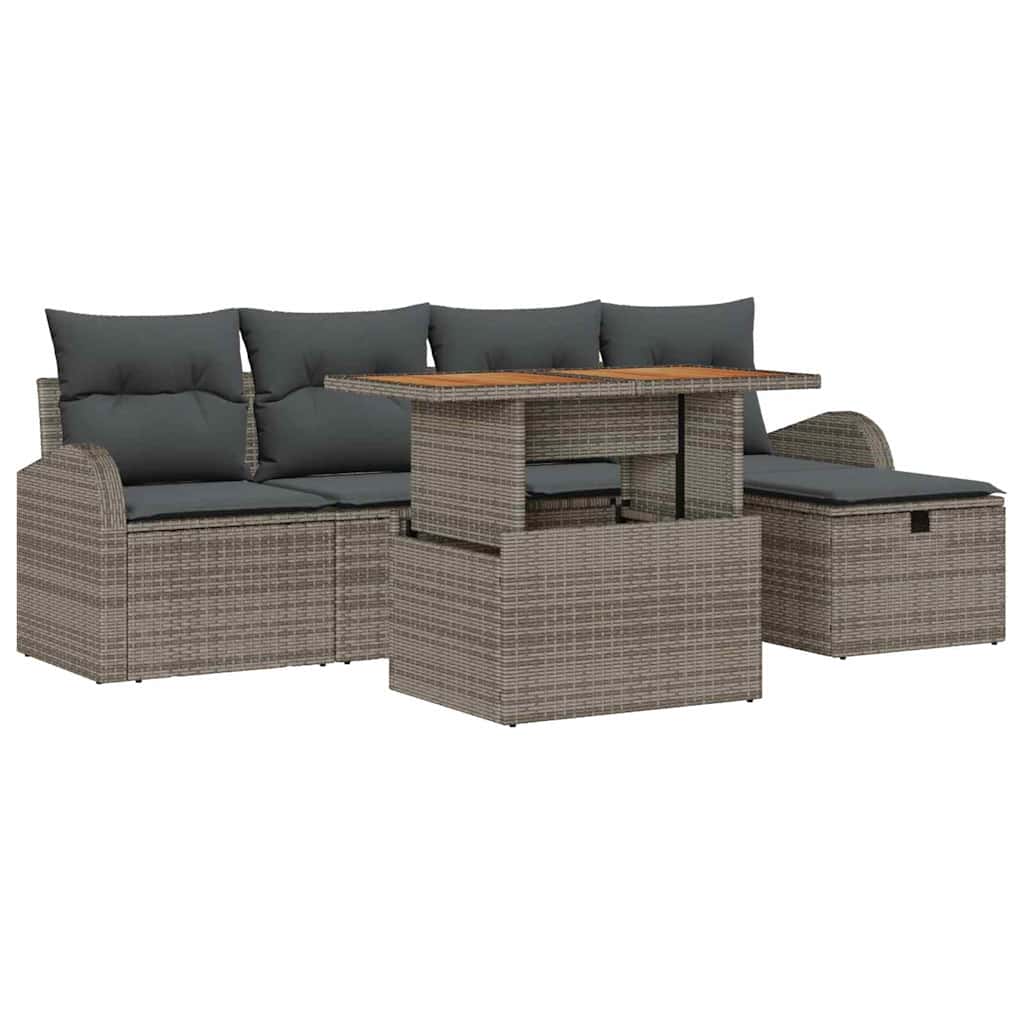 Garten-Sofa-Set 6 pcs Grau Poly-Rattan