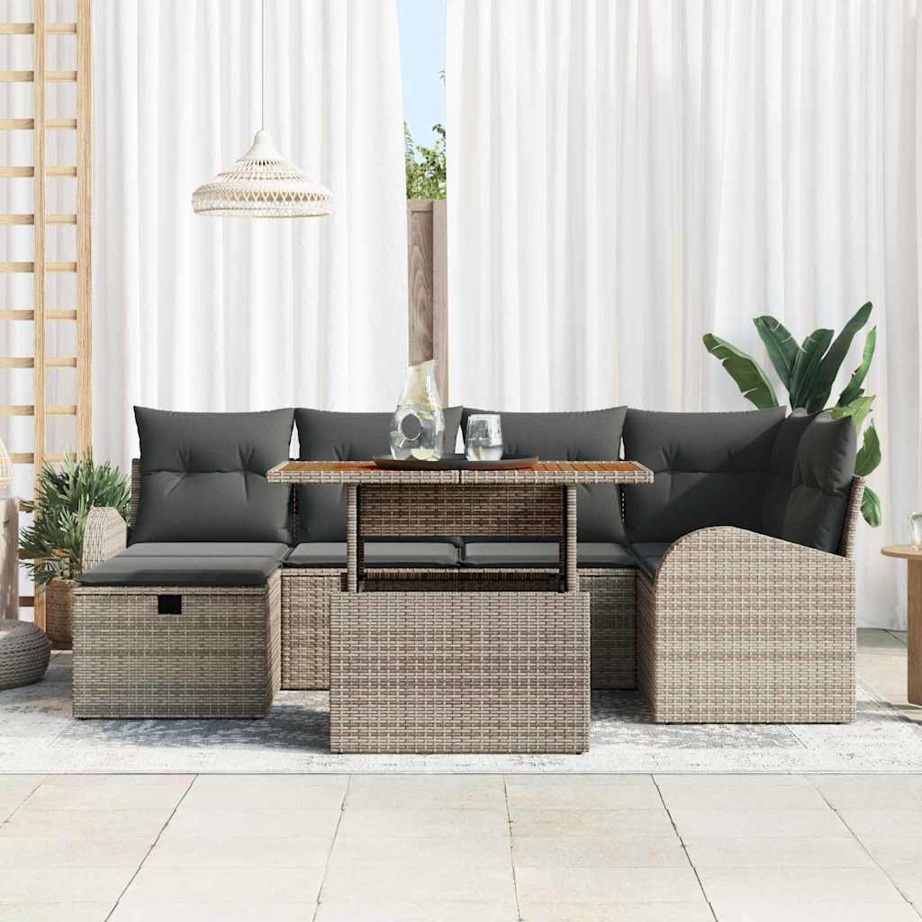 Garten-Sofa-Set 7 pcs Grau Poly-Rattan