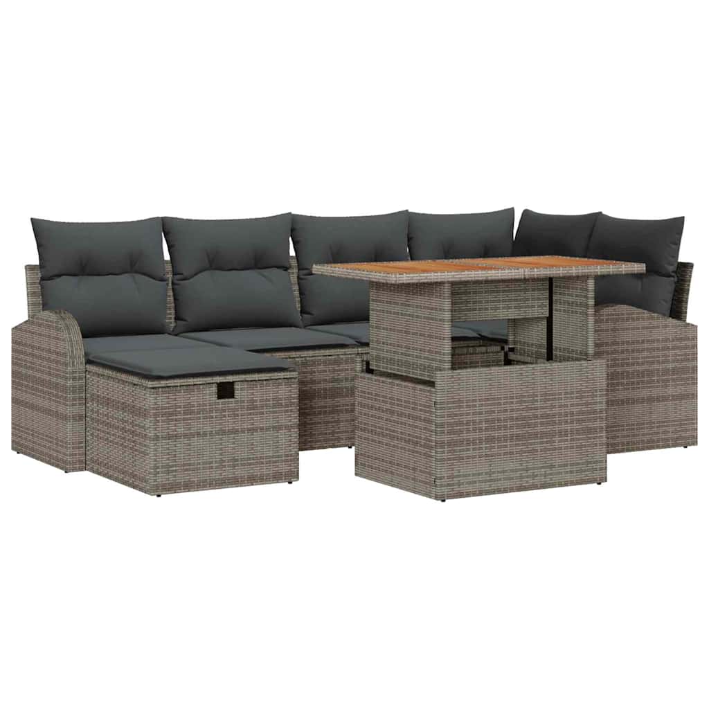 Garten-Sofa-Set 7 pcs Grau Poly-Rattan