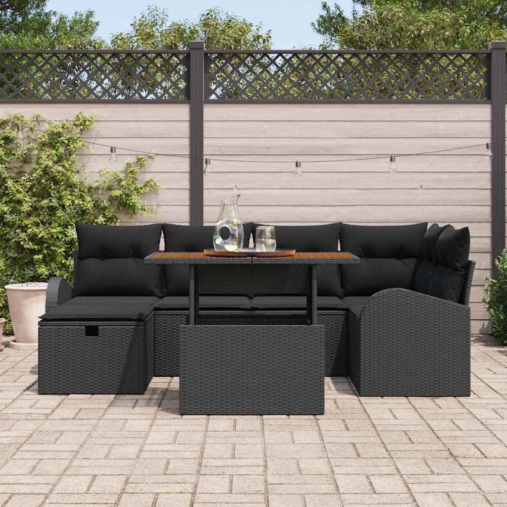 Garten-Sofa-Set 7 pcs Schwarz Poly-Rattan