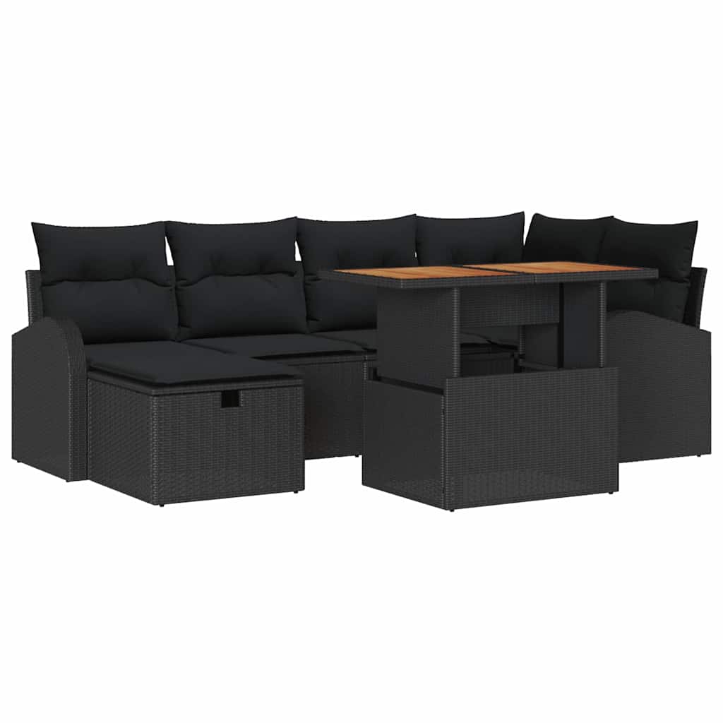 Garten-Sofa-Set 7 pcs Schwarz Poly-Rattan