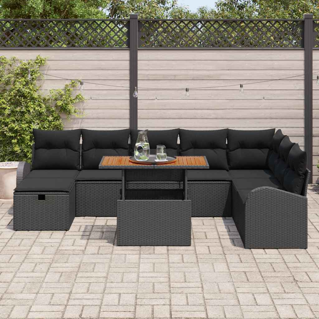 Garten-Sofa-Set 9 pcs Schwarz Poly-Rattan