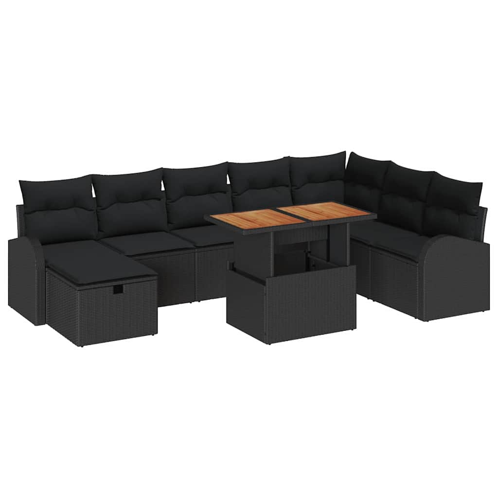 Garten-Sofa-Set 9 pcs Schwarz Poly-Rattan