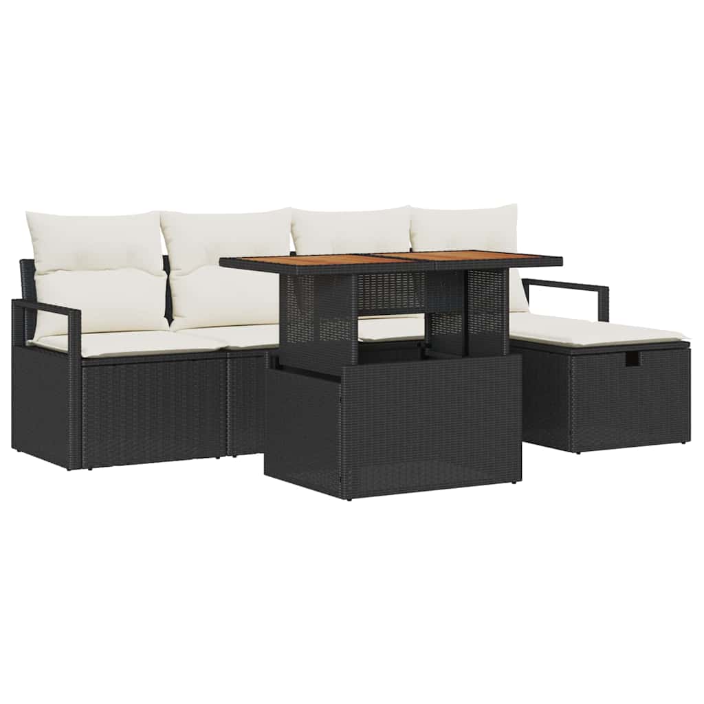 Garten-Sofa-Set 6 pcs Schwarz Poly-Rattan