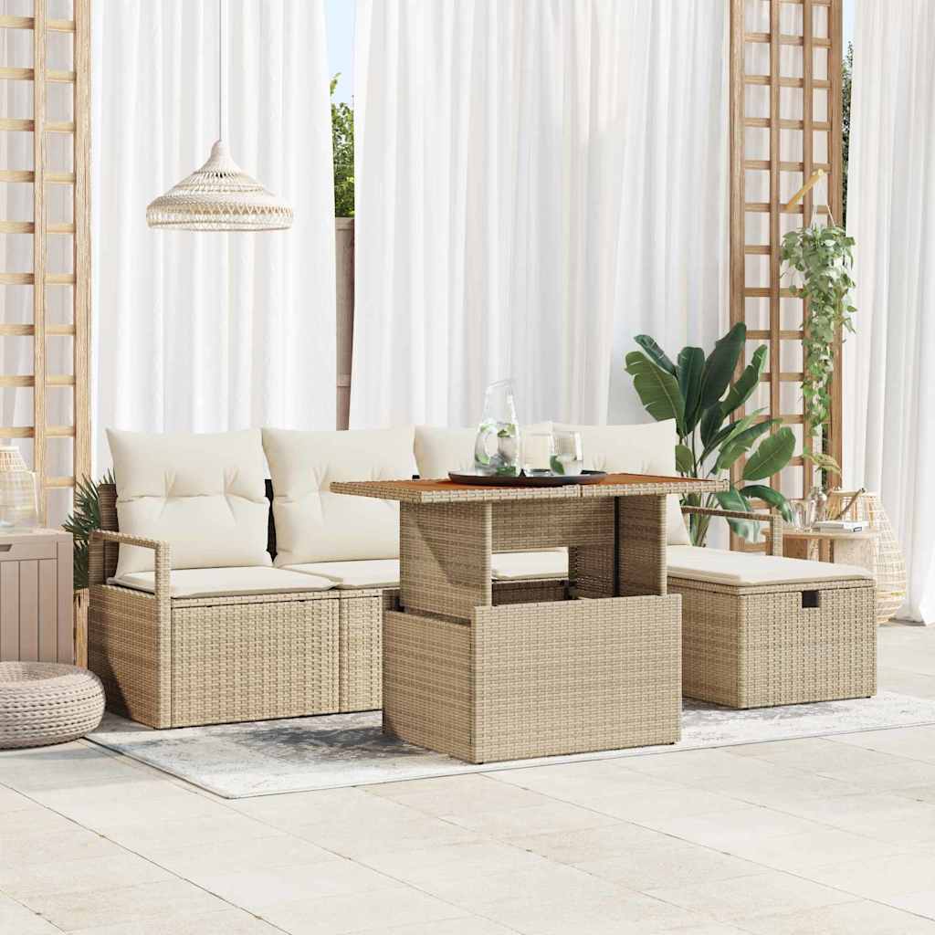 Garten-Sofa-Set 6 pcs Beige Poly-Rattan